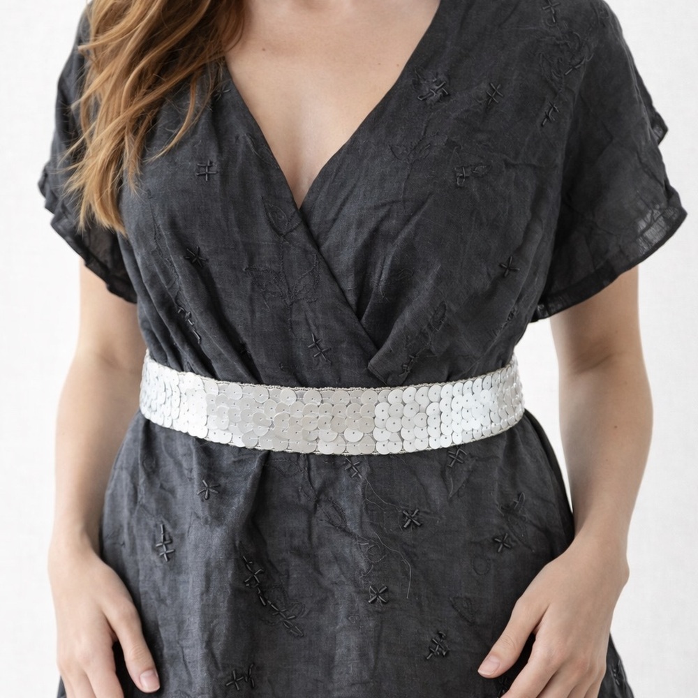Silver Sequin Tie Belt